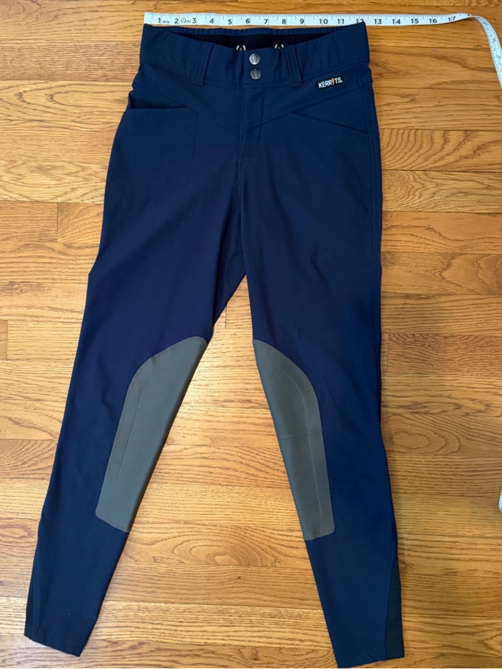 Kerrits Riding Tights Equestrian Leggings Knee Patch Grip Navy Horseback Pants - Picture 4 of 12